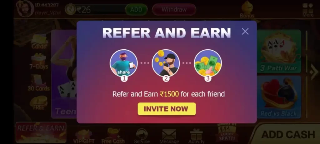 How To Refer & Earn in Real Cash Teen Patti Download