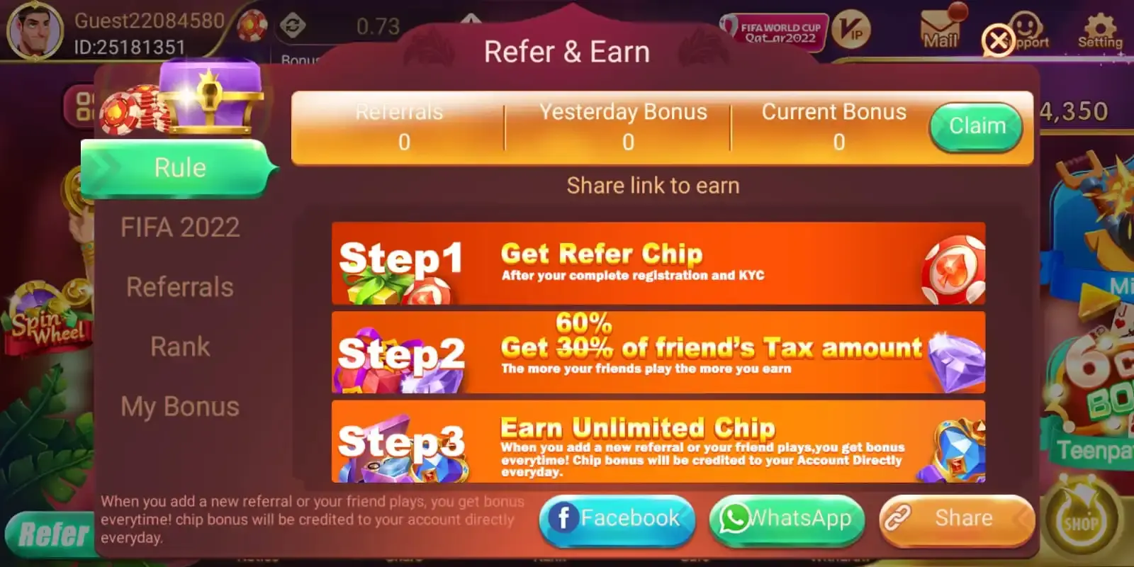 Invite & Earn Money In Rummy Royal App