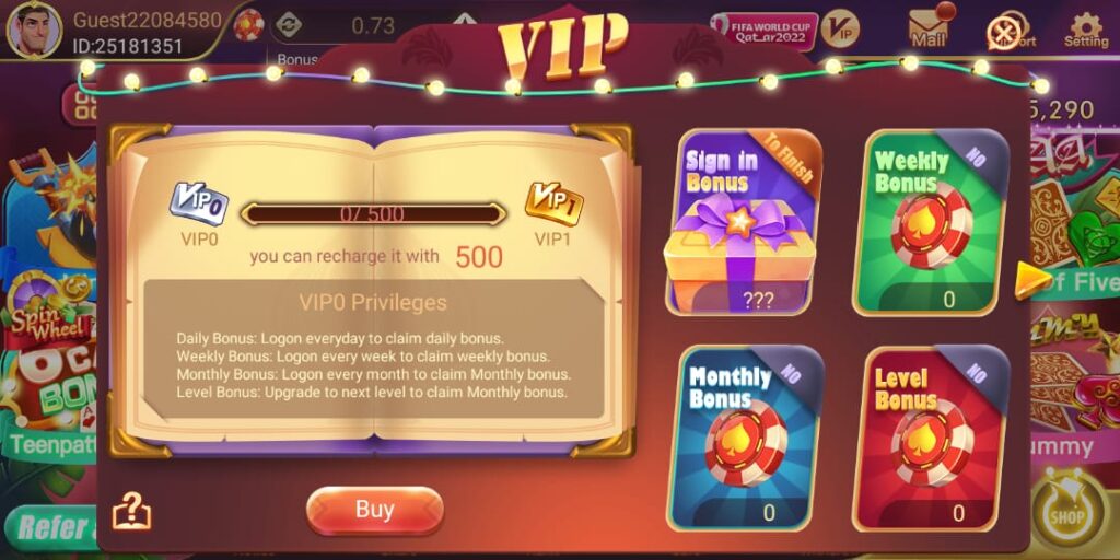 VIP Bonus Program in Teen Patti Lucky Apk