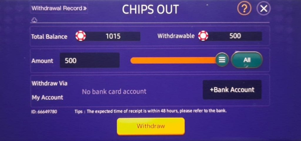 Withdraw Program in Teen Patti Win Apk