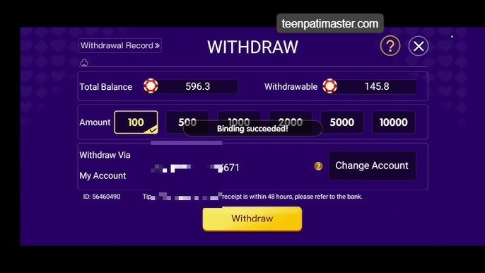 Withdraw in Teen Patti star